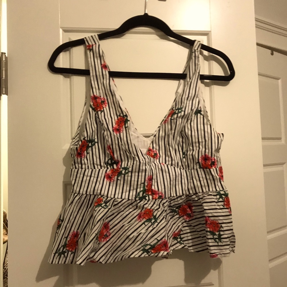 Floral Stripe V-Neck Crop Top